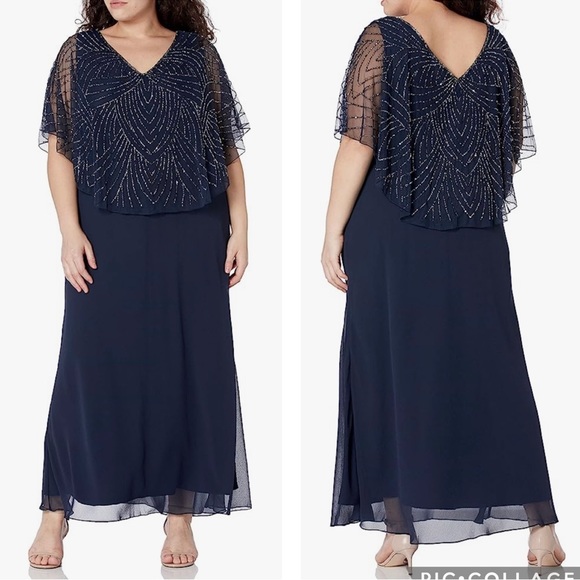 J Kara Embellished Long Side-Tie Gown Blue Size 16 main image 0